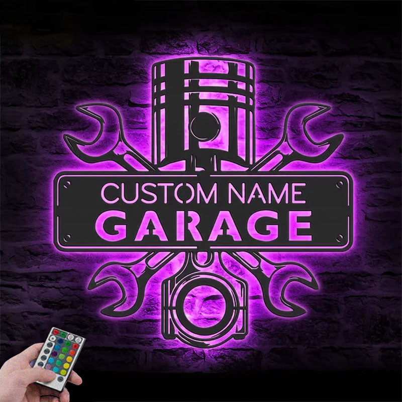 Custom Name Workshop Name Sign Home Decor Car Mechanic Repair Metal Wall Signs With RGB Led Light