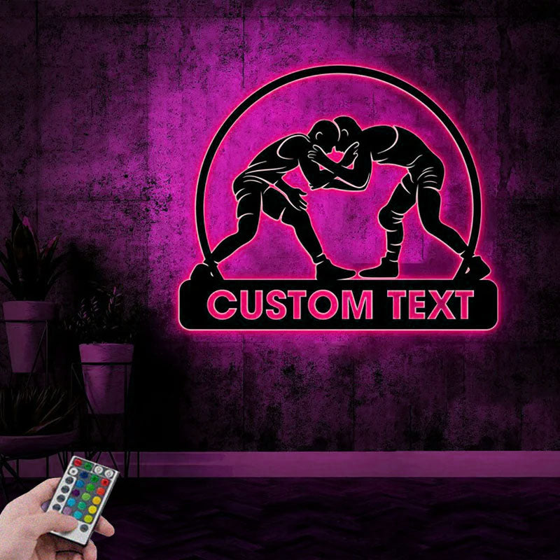 Custom Name Wrestling Player Name Sign Home Decor Gym Fitness Room, Metal Wall Signs With RGB Led Light