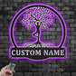 Custom Name Yoga Tree Of Life Metal Wall Signs With RGB Led Light