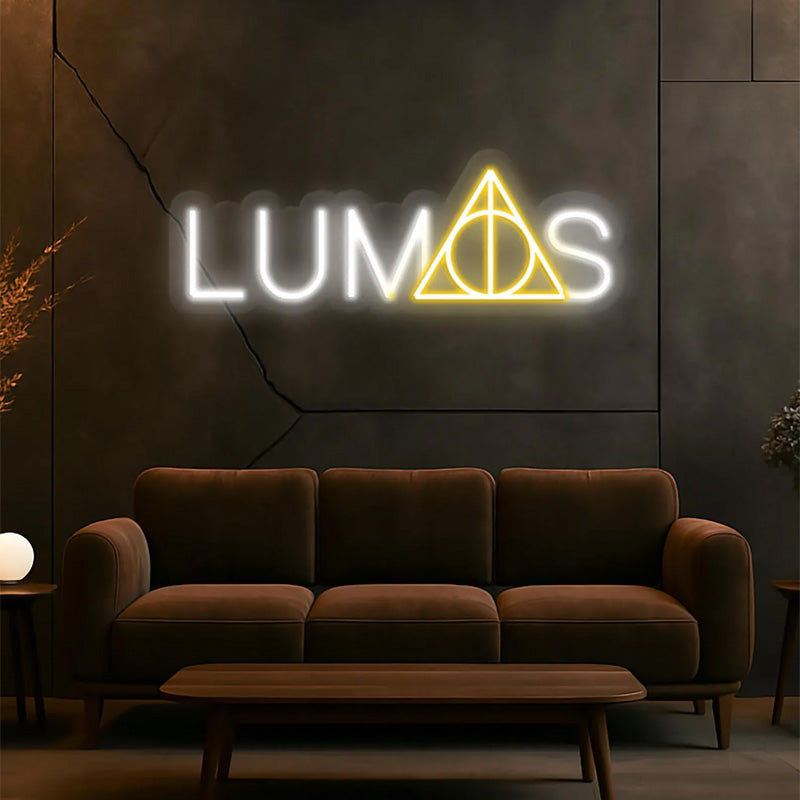 Magic Symbol Neon Wall Art – White & Yellow LED Light with Dimmer