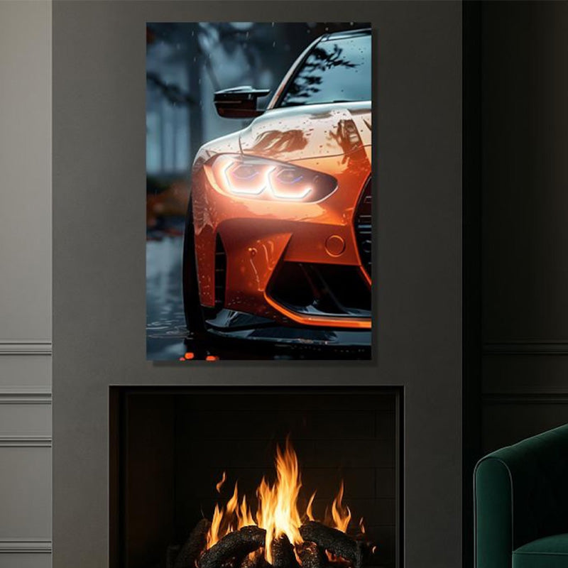 Neon Light Automotive Wall Art – Backlit Car Poster for Man Cave & Garage