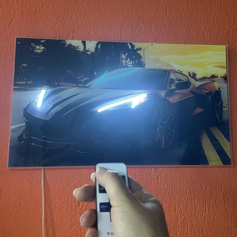 Neon Light Wall Art – Automotive Backlit Poster for Man Cave & Garage
