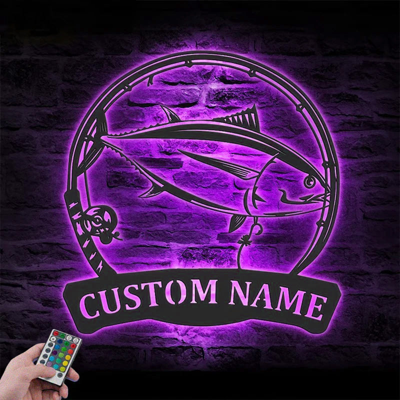 Personalized Albacore Fishing Metal Wall Signs With RGB Led Light