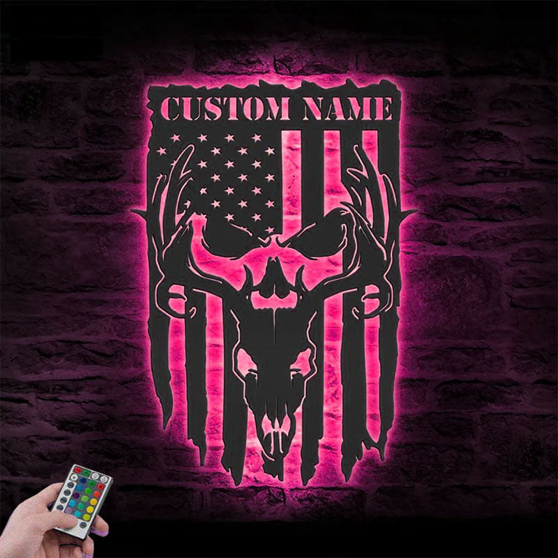 Personalized American Deer Hunting, Metal Wall Signs With RGB Led Light