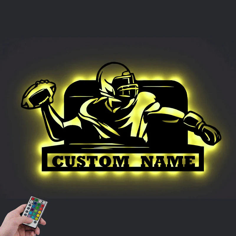 Personalized American Football Cutting Metal, Metal Wall Signs With RGB Led Light
