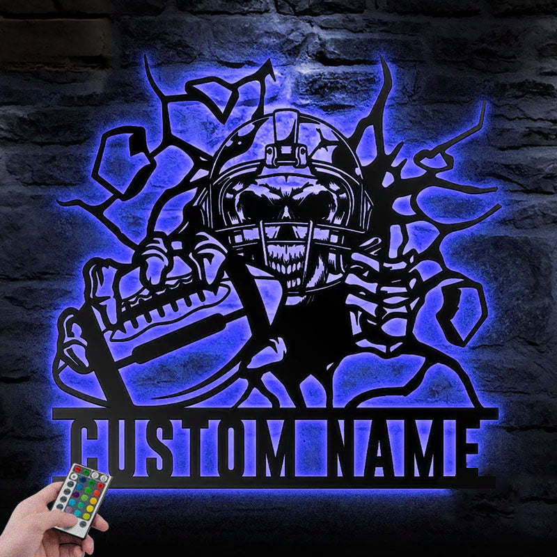 Personalized American Football Player, Metal Wall Signs With RGB Led Light