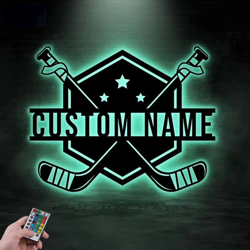 Personalized American Player Stick Name Metal Sign Home Decor, Metal Wall Signs With RGB Led Light
