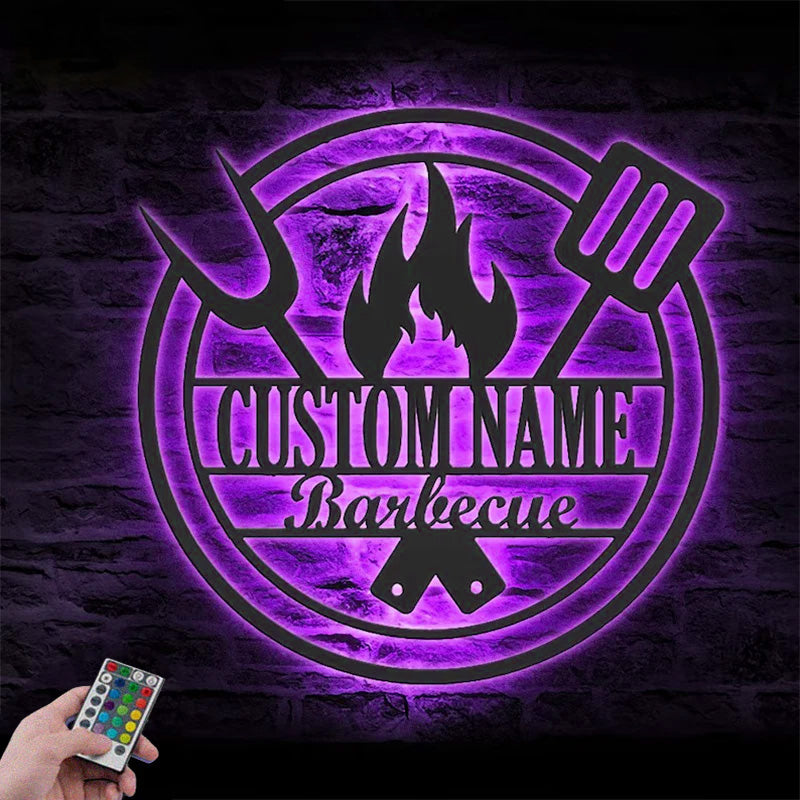 Personalized Barbecue Metal Wall Signs With RGB Led Light