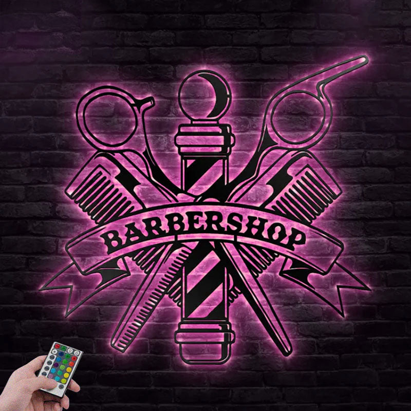 Personalized Barber,  Metal Wall Signs With RGB Led Light