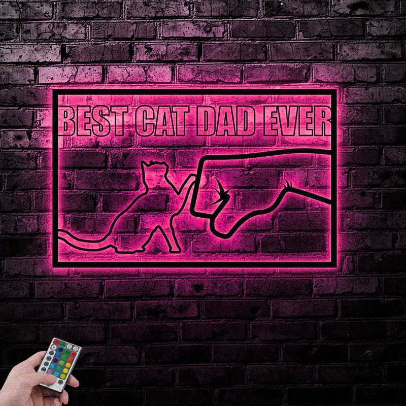 Personalized Best Cat Dad Ever, Metal Wall Signs With RGB Led Light