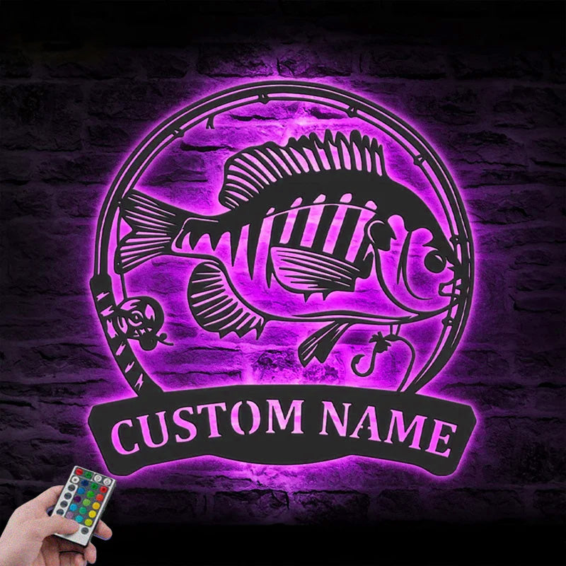 Personalized Bluegill Fish Fishing Metal Wall Signs With RGB Led Light