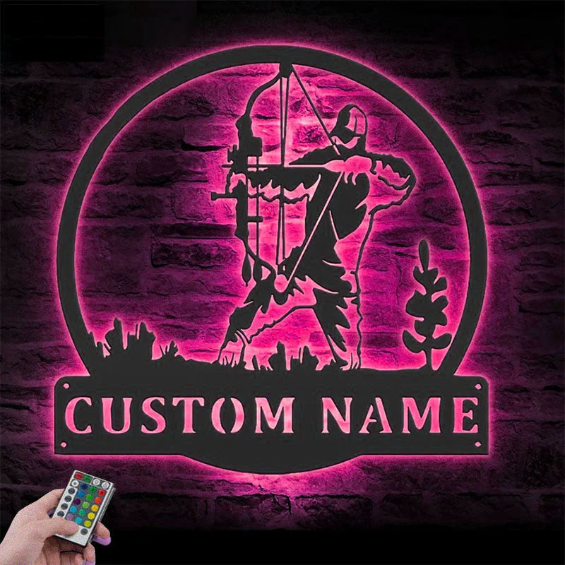 Personalized Bow Hunter, Metal Wall Signs With RGB Led Light