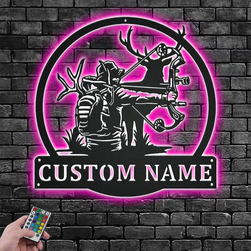 Personalized Bow Hunting Metal Wall Signs With RGB Led Light
