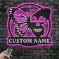 Personalized Butterfly Skull Metal Wall Signs With RGB Led Light