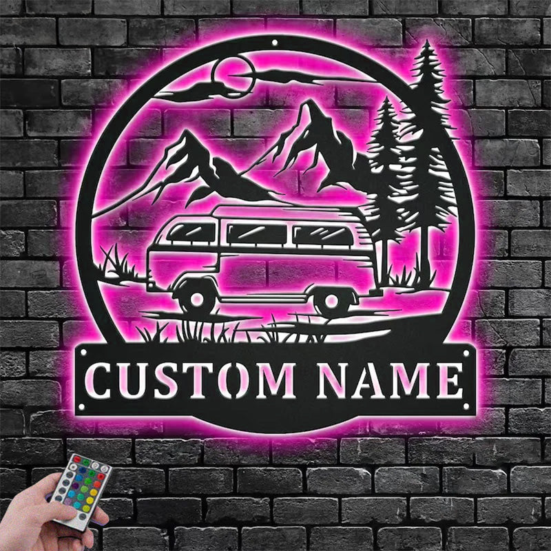 Personalized Camper Van Metal Wall Signs With RGB Led Light