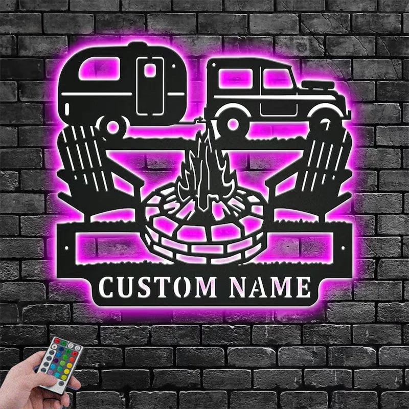 Personalized Camping Car Metal Wall Signs With RGB Led Light