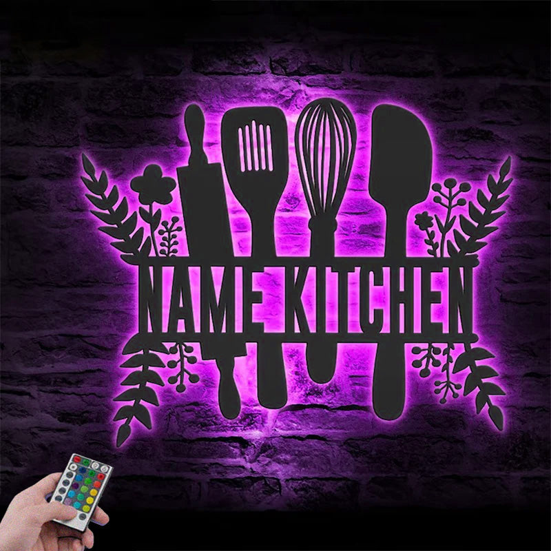Personalized Chef Tools Metal Wall Signs With RGB Led Light