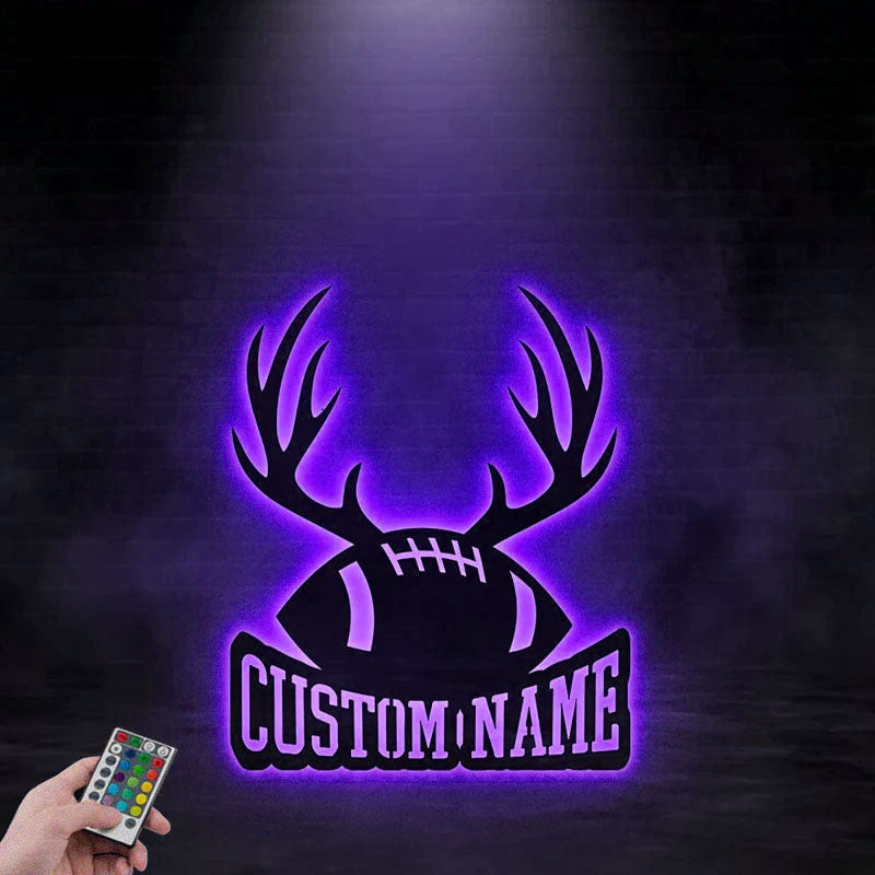 Personalized Christmas Football Player, Metal Wall Signs With RGB Led Light