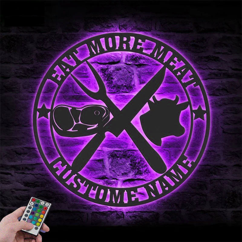 Personalized Cow Meat Shop Metal Wall Signs With RGB Led Light