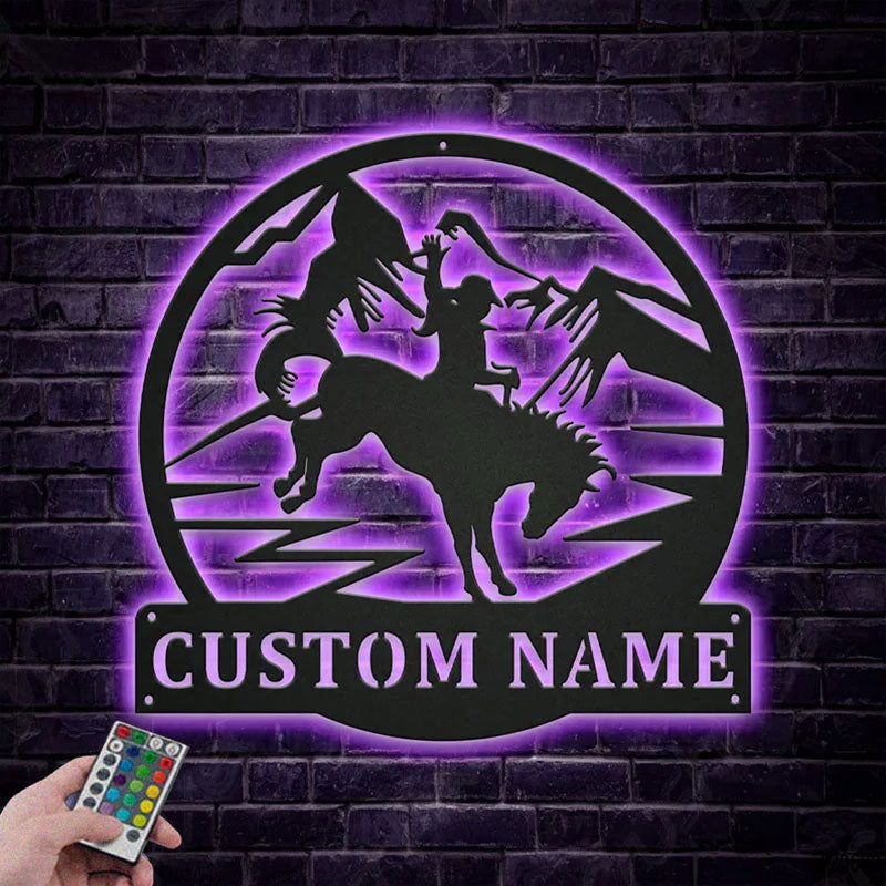 Personalized Cowgirl Riding A Horse Metal Wall Signs With RGB Led Light