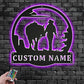 Personalized Cowgirl Walking With Horse Metal Wall Signs With RGB Led Light