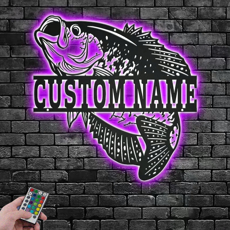 Personalized Crappie Fish Metal Wall Signs With RGB Led Light