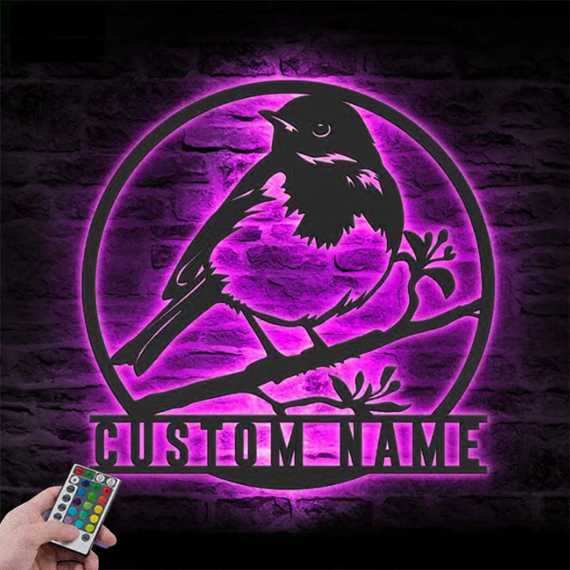 Personalized Cute American Robin, Metal Wall Signs With RGB Led Light