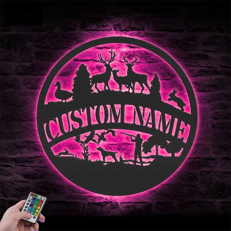 Personalized Deer Duck Hunting, Metal Wall Signs With RGB Led Light