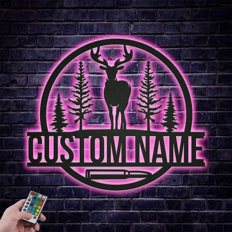 Personalized Deer Hunting Metal Wall Signs With RGB Led Light