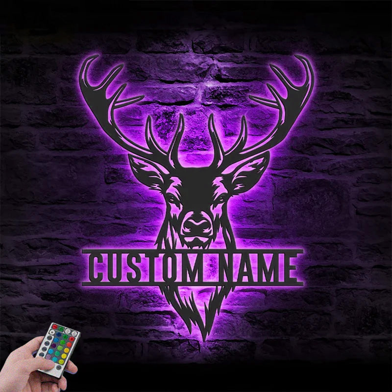 Personalized ELK Deer Hunting Metal Wall Signs With RGB Led Light