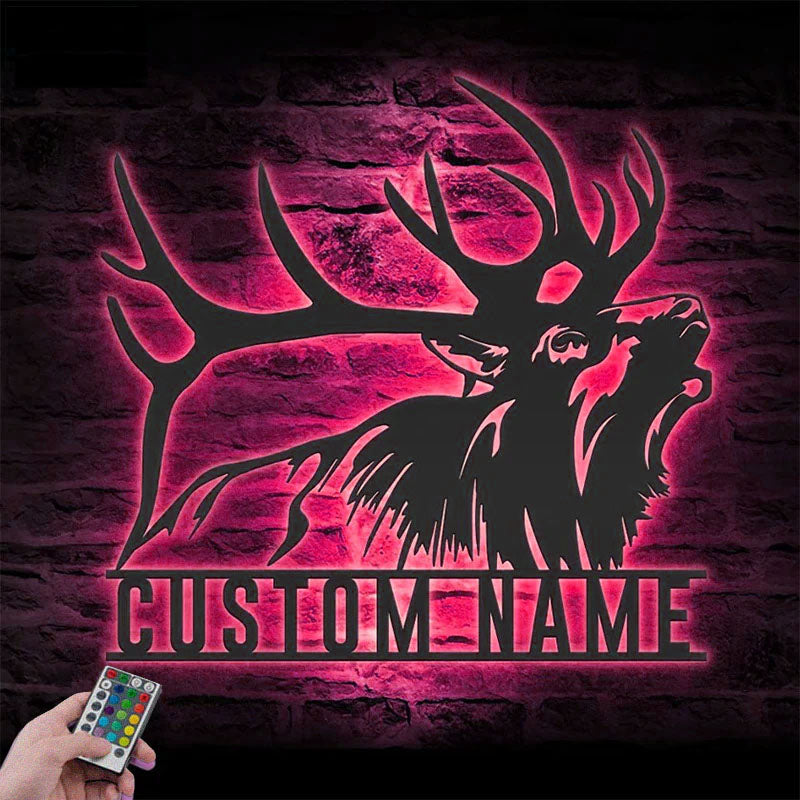 Personalized ELK Deer Hunting, Metal Wall Signs With RGB Led Light