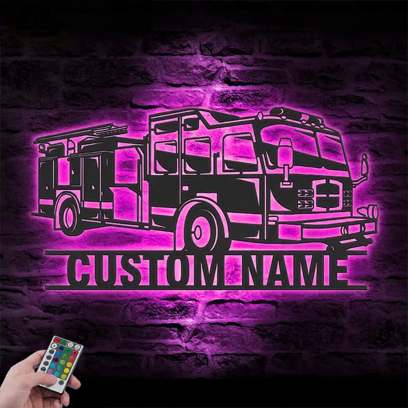 Personalized Engine Fire Truck Driver Metal Wall Signs With RGB Led Light