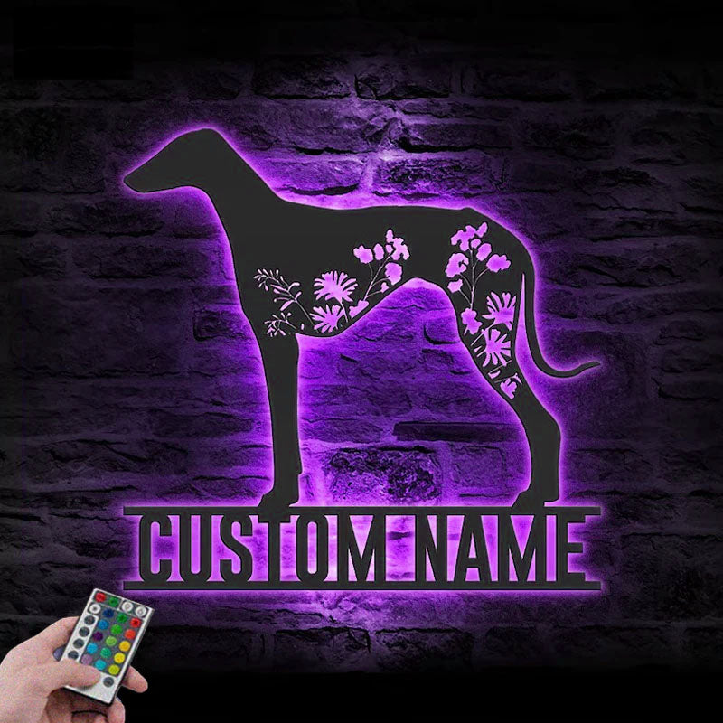 Personalized FLoral Azawakh Metal Wall Signs With RGB Led Light