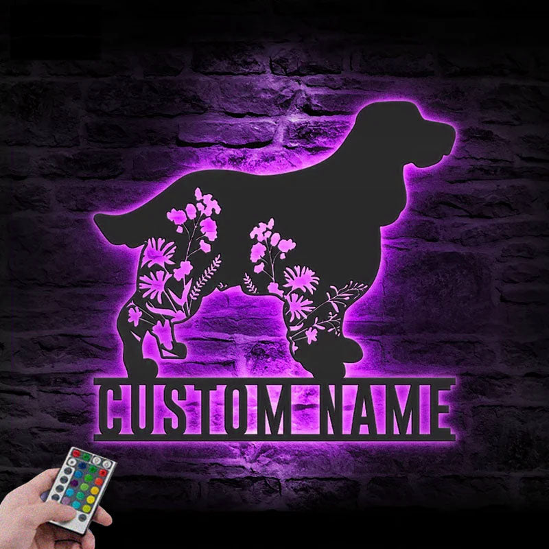 Personalized FLoral English Springer Spaniel Metal Wall Signs With RGB Led Light