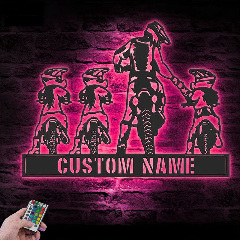 Personalized Family ATV Quad Motocross Biker, Metal Wall Signs With RGB Led Light