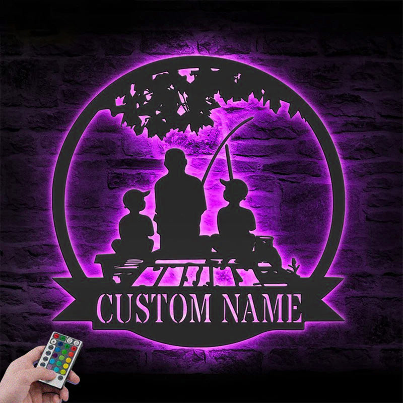 Personalized Father Son Fishing Metal Wall Signs With RGB Led Light