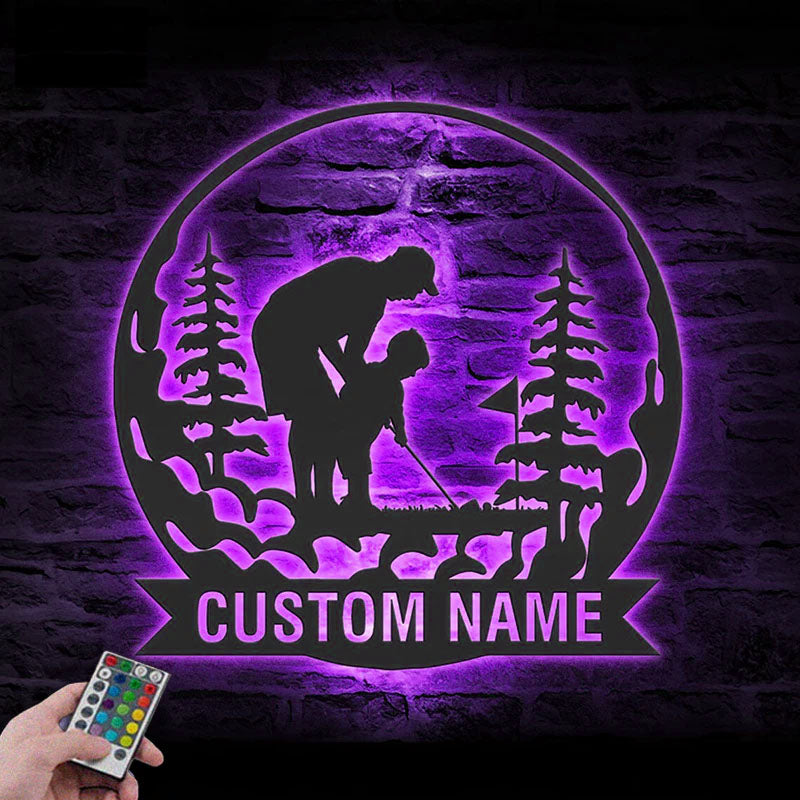Personalized Father Son Golfing Metal Wall Signs With RGB Led Light