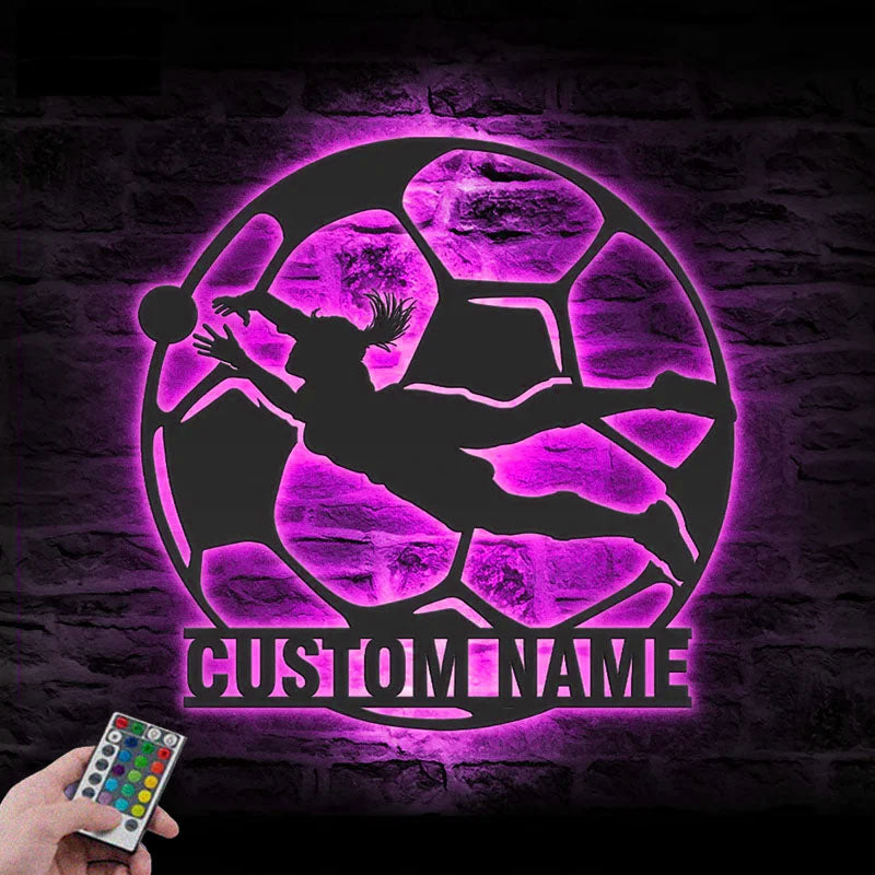 Personalized Female Soccer Player,  Metal Wall Signs With RGB Led Light