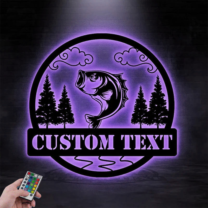 Personalized Fishing Metal Wall Decor, Metal Wall Signs With RGB Led Light