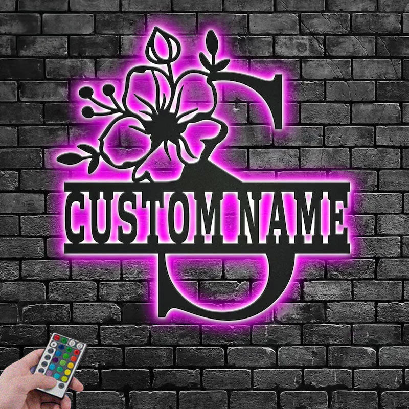 Personalized Floral Alphabet S Metal Wall Signs With RGB Led Light