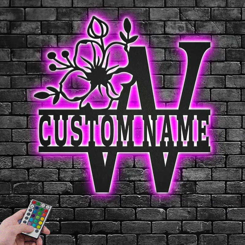 
Personalized Floral Alphabet W Metal Wall Signs With RGB Led Light
