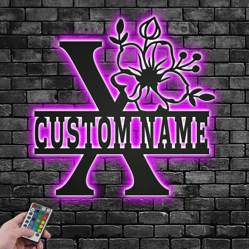 Personalized Floral Alphabet X Metal Wall Signs With RGB Led Light