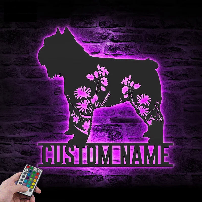 Personalized Floral Bouviers Des Flandres, Metal Wall Signs With RGB Led Light