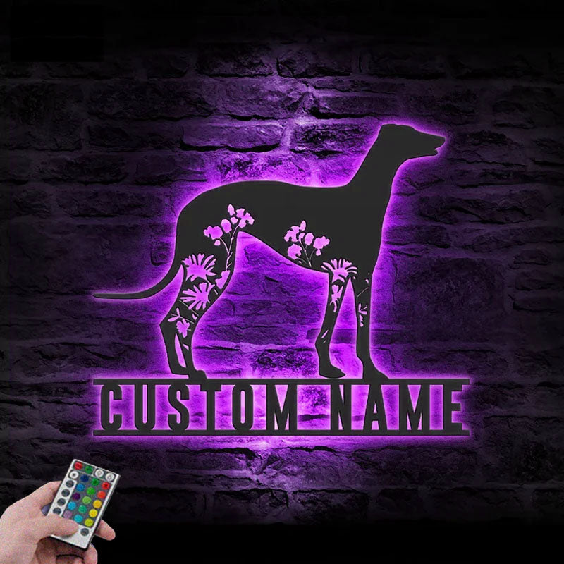 Personalized Floral Greyhound Metal Wall Signs With RGB Led Light