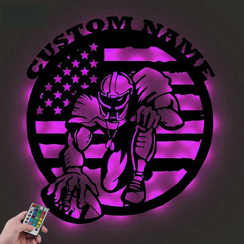 Personalized Football Metal Signs, Metal Wall Signs With RGB Led Light