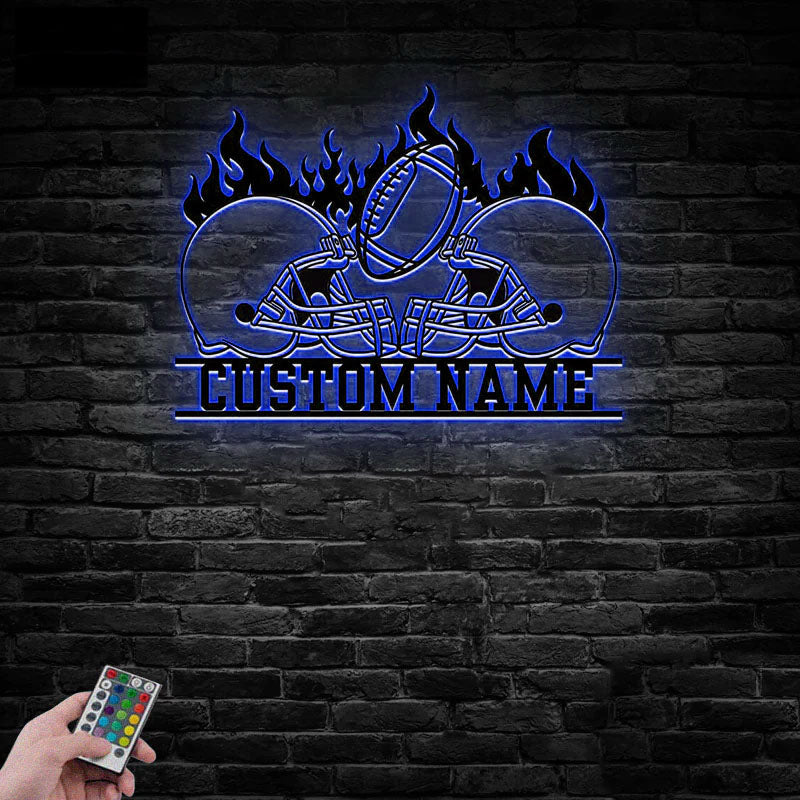 Personalized Football Metal Wall Signs With RGB Led Light