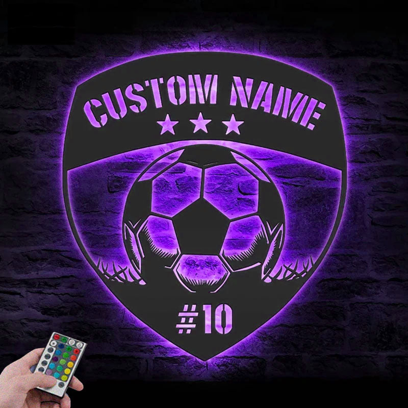 Personalized Football Player Lover Sign Home Decor, Metal Wall Signs With RGB Led Light