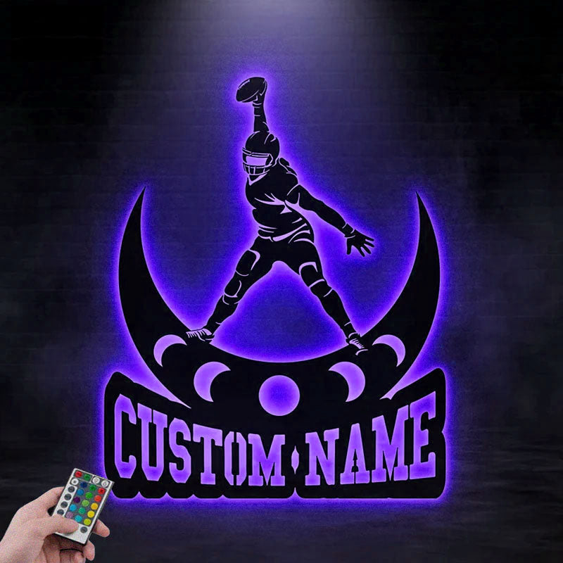 Personalized Football Player Metal Sign, Metal Wall Signs With RGB Led Light