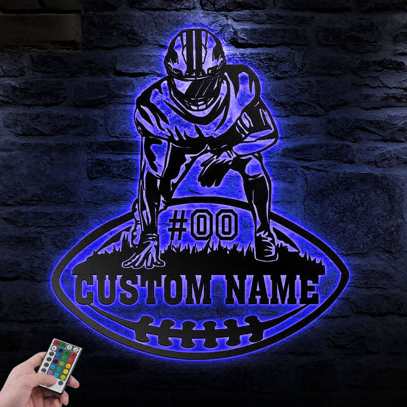 Personalized Football Player, Metal Wall Signs With RGB Led Light