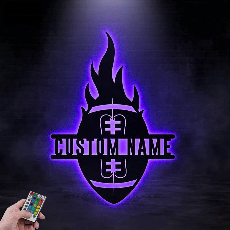 Personalized Football Player, Metal Wall Signs With RGB Led Light
